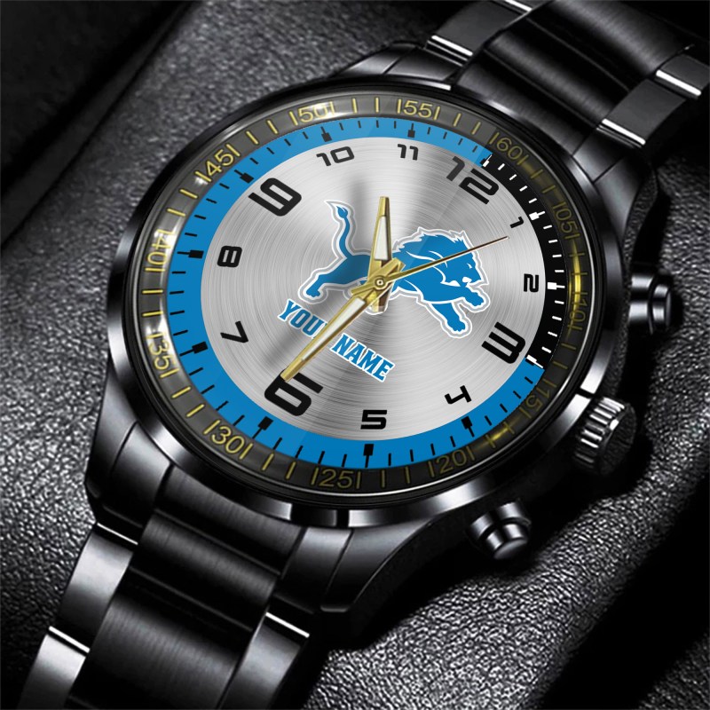 Detroit Lions NFL Personalized Black Hand Watch