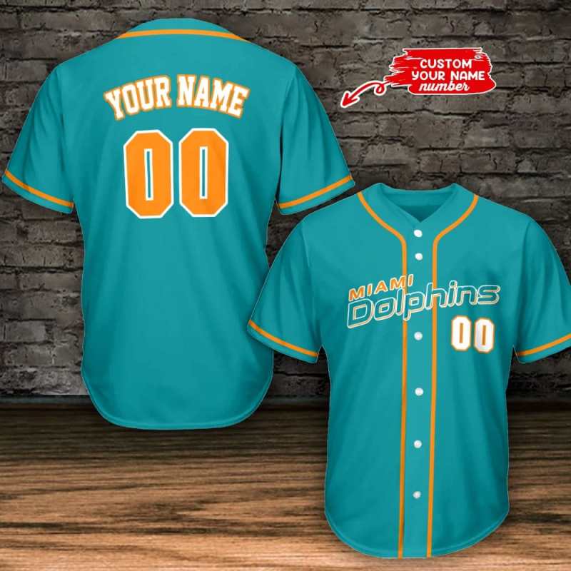 Miami Dolphins Personalized Baseball Jersey Blue