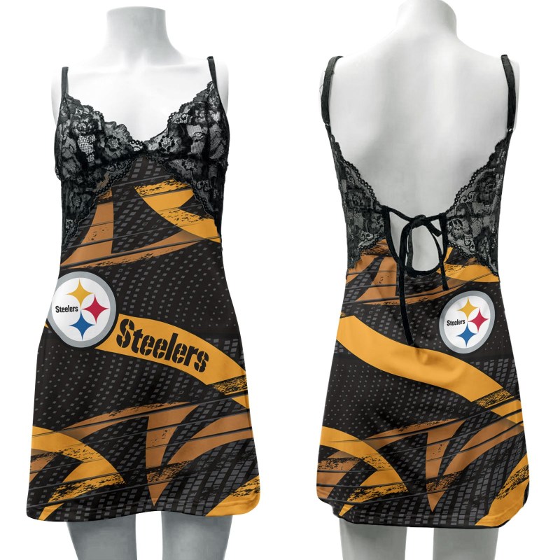 Pittsburgh Steelers Lace Back Strap Slip Dress
