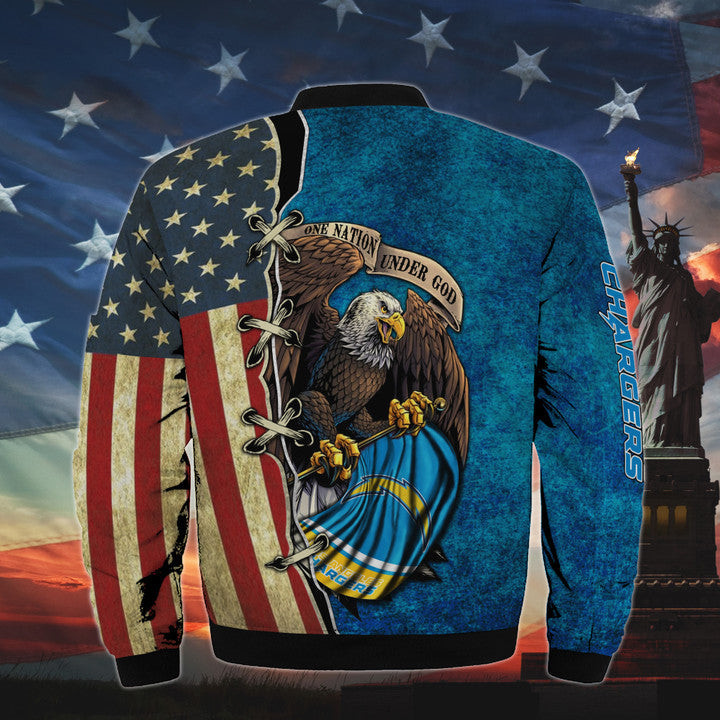 Men’s One Nation Under God Los Angeles Chargers Bomber Jacket
