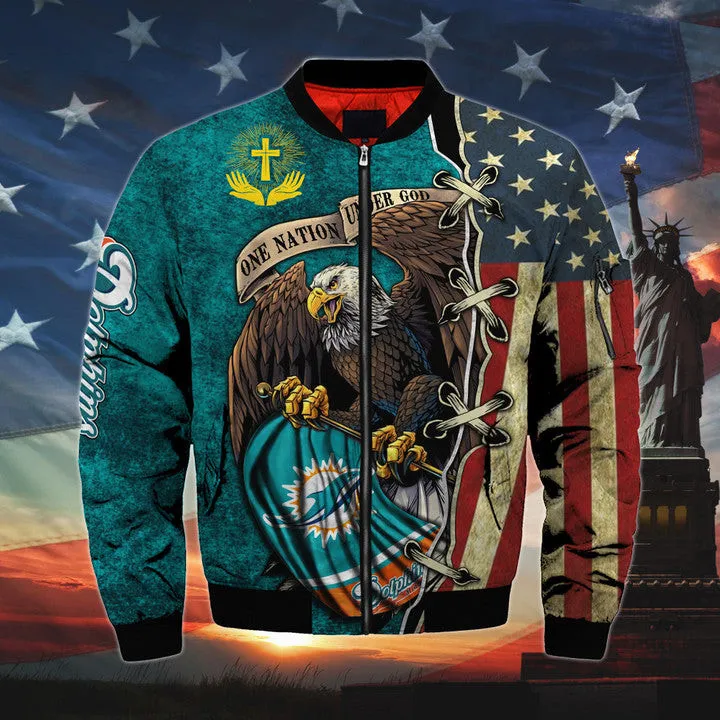 Men’s One Nation Under God Miami Dolphins Bomber Jacket