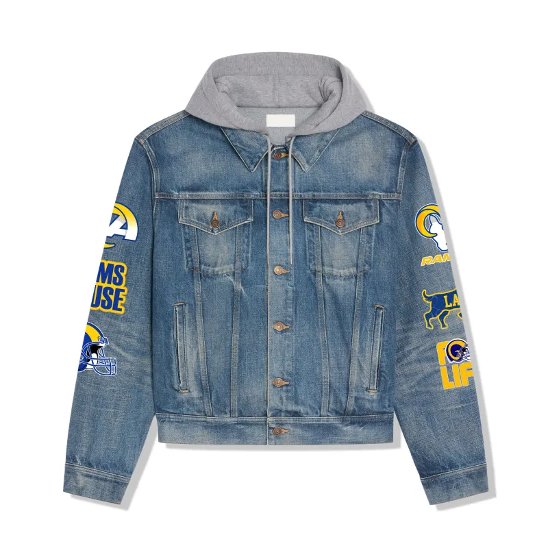 Los Angeles Rams Hooded Denim Jacket Front View