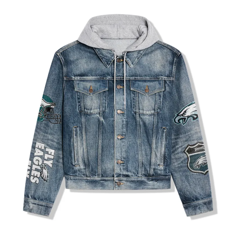 Philadelphia Eagles Premium Hooded Denim Jacket - Back Design