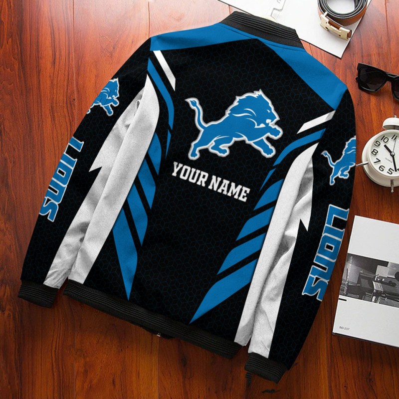 Detroit Lions Personalized Bomber Jacket Back View