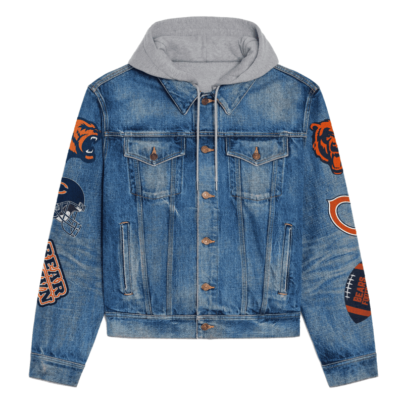 Hooded Denim Jacket for Chicago Bears Fans