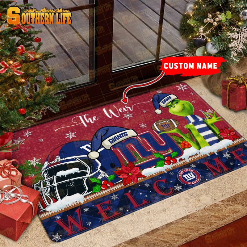 Personalized New York Giants Christmas Doormat