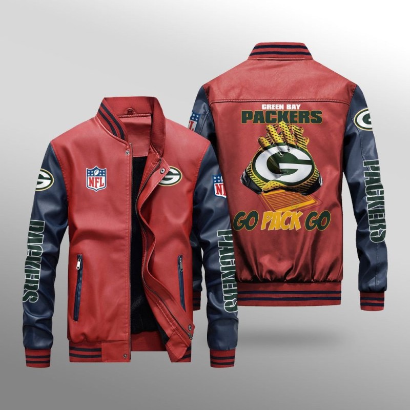Green Bay Packers Leather Bomber Jacket - Close Up