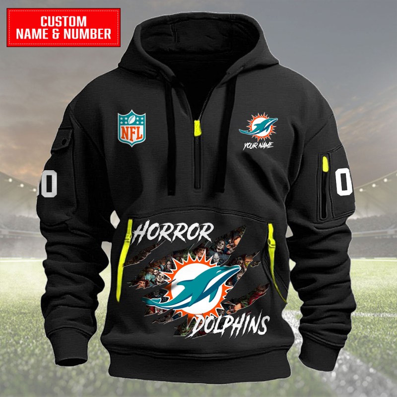 Miami Dolphins Quarter Zip Hoodie Black