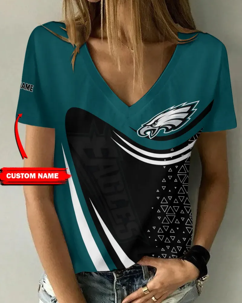 Philadelphia Eagles Personalized V-neck Women T-shirt