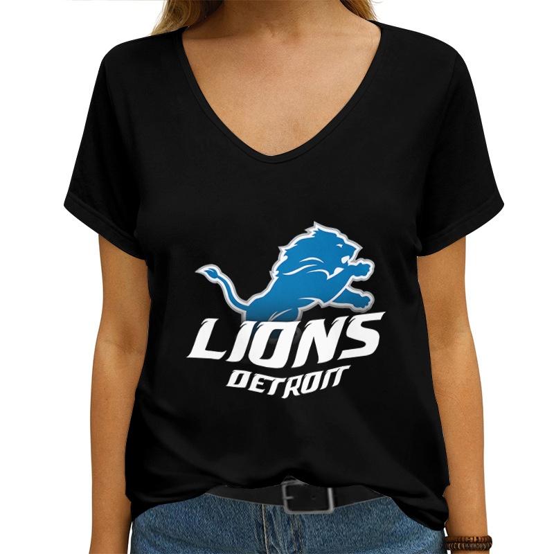 Detroit Lions Personalized V-neck Women T-shirt