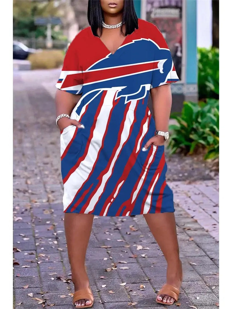 Buffalo Bills V-neck Casual Pocket Dress