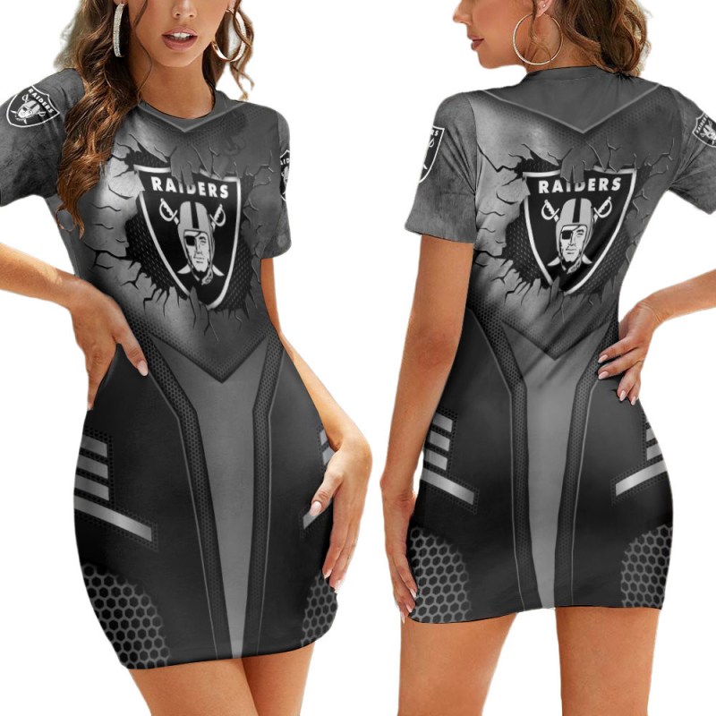 Las Vegas Raiders Short Sleeve Bodycon Mini Dress