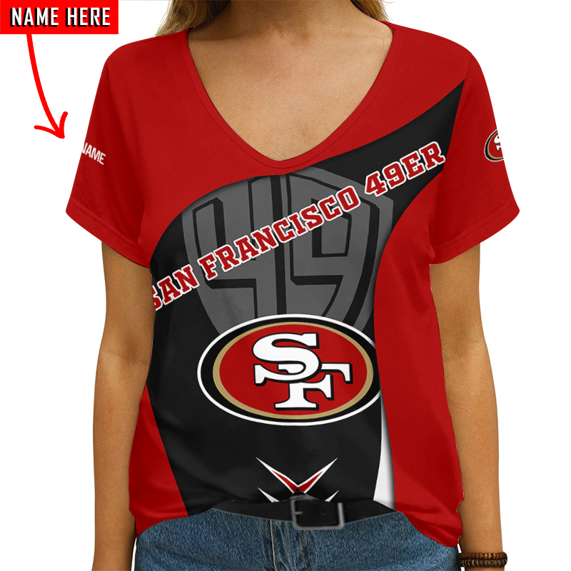 San Francisco 49ers Personalized Women's V-neck T-shirt Mockup 2