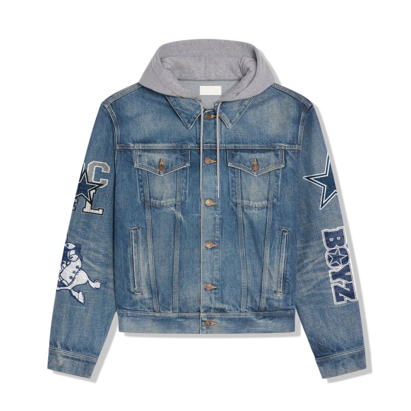 Dallas Cowboys Premium Hooded Denim Jacket - Side View