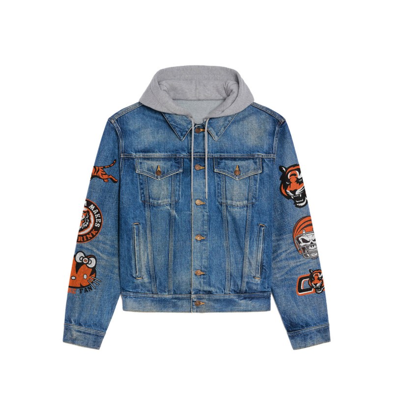 Cincinnati Bengals Hooded Denim Jacket - Back View