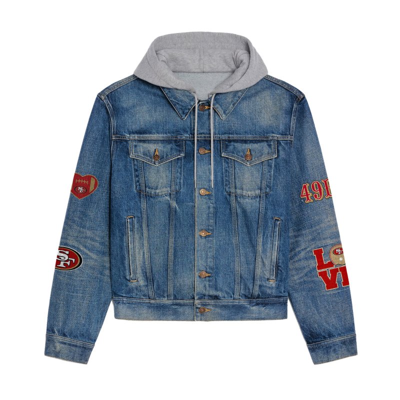 San Francisco 49ers Premium Hooded Denim Jacket - Back Design