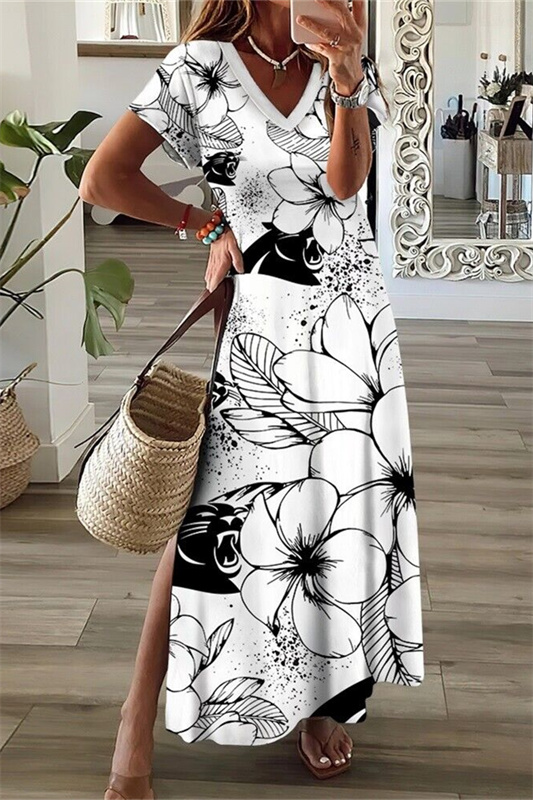 Carolina Panthers V-Neck Side Slit Long Dress