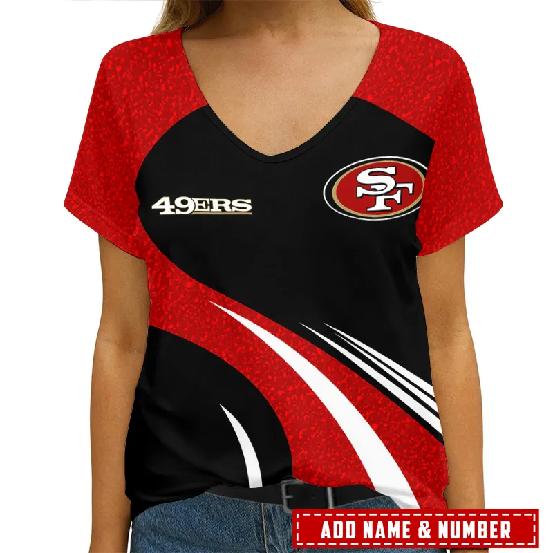 San Francisco 49ers Personalized V-neck T-shirt Front View