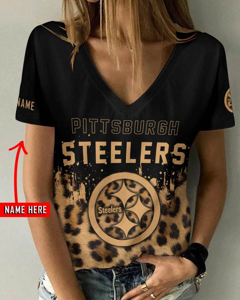 Pittsburgh Steelers Personalized V-neck Women T-shirt