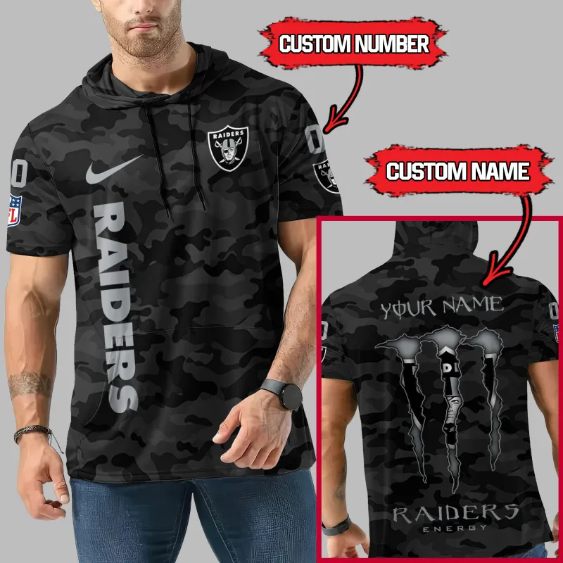 Las Vegas Raiders Personalized Camo Short Sleeve Hoodie Side View