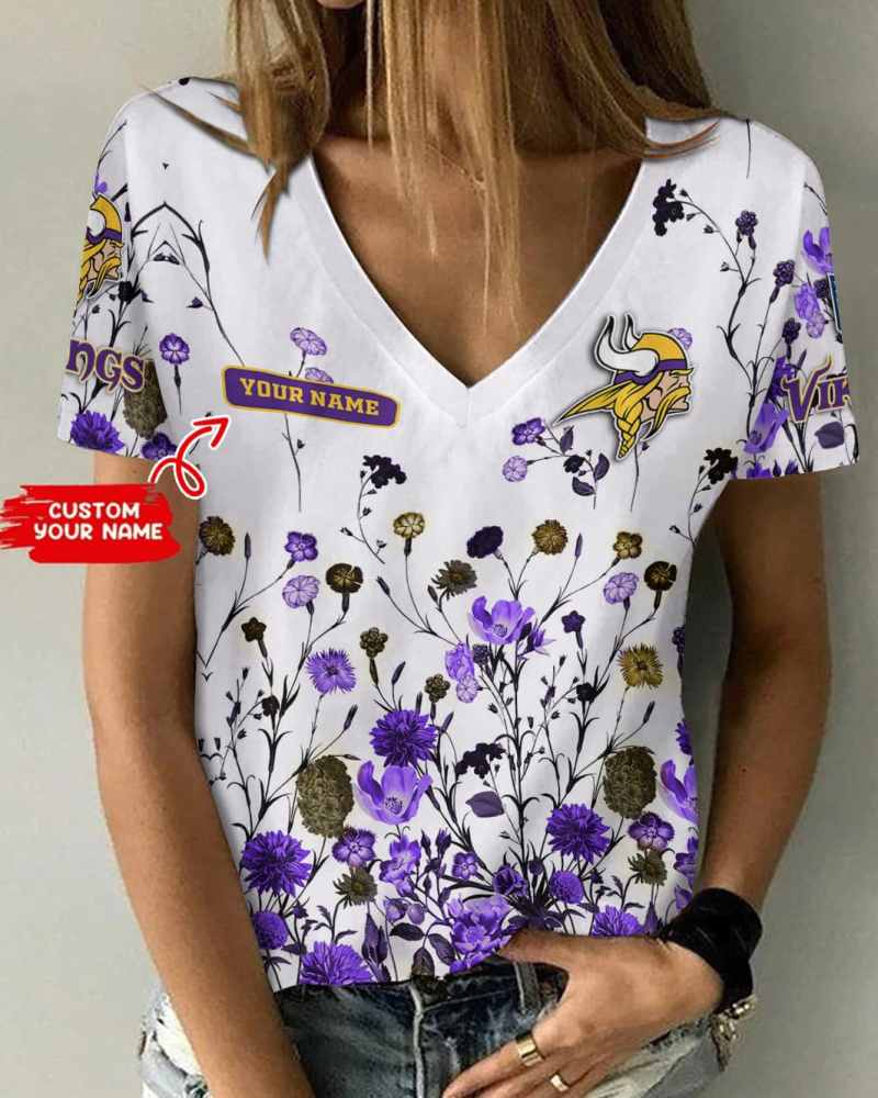 Minnesota Vikings Personalized V-neck Women T-shirt