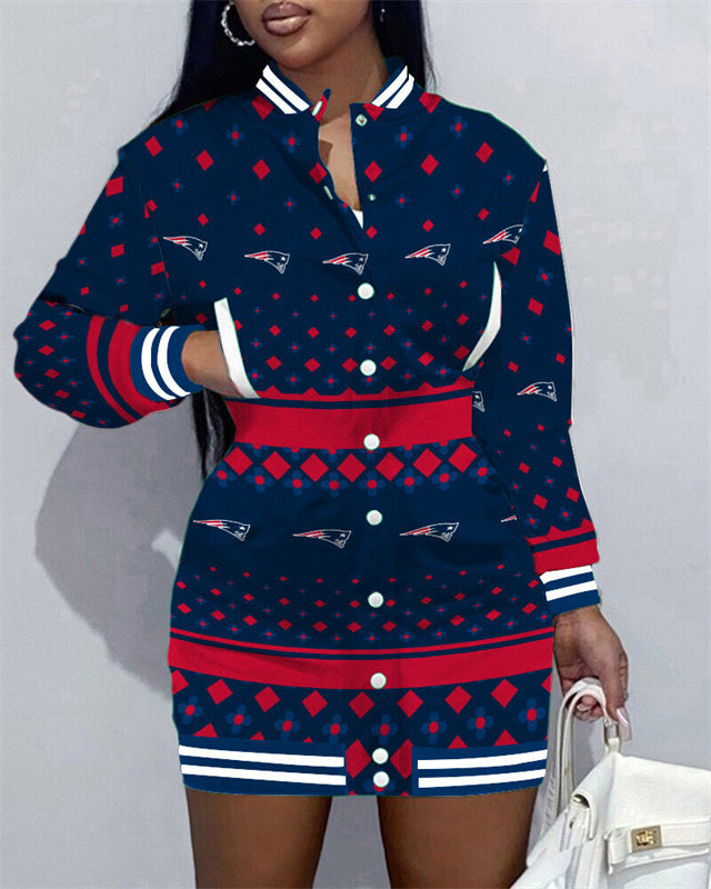 New England Patriots Women Button Down Jacket Dress