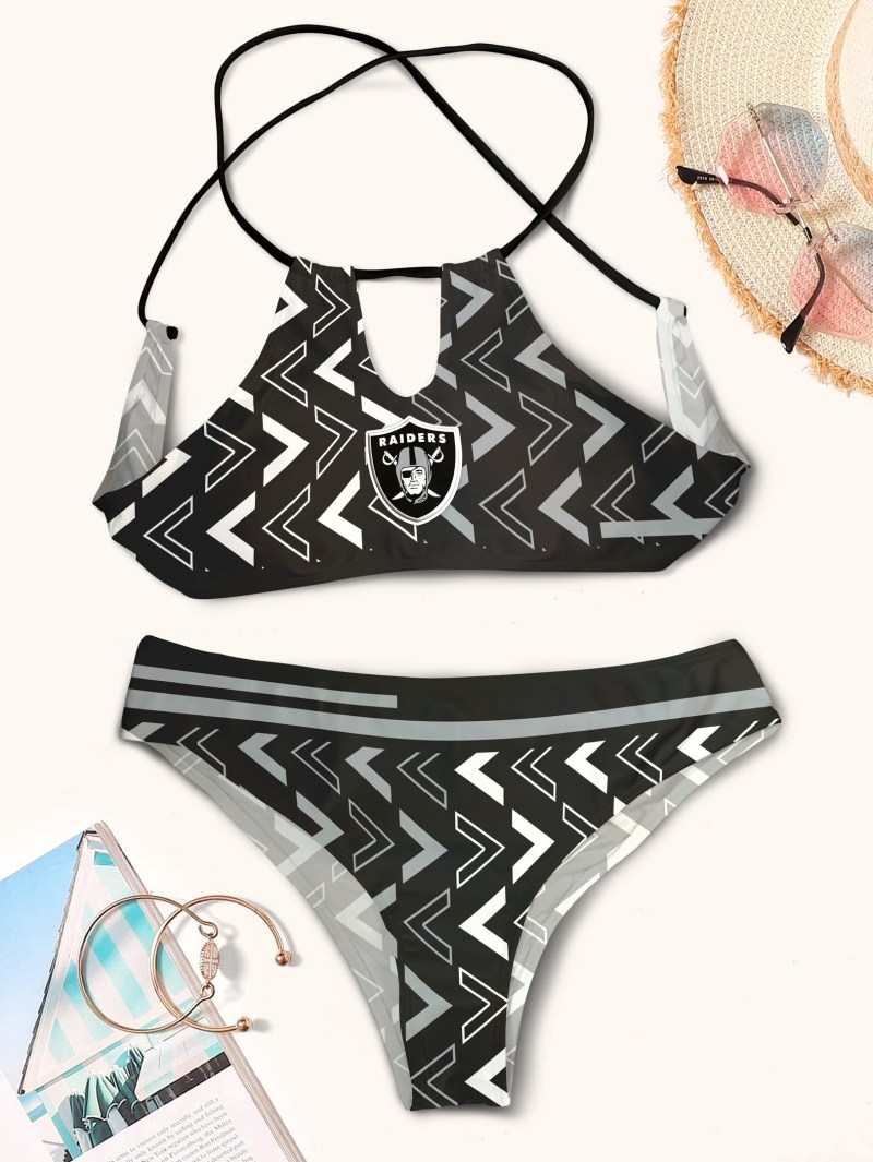 Las Vegas Raiders Women's Cami Keyhole Swimsuit Side View