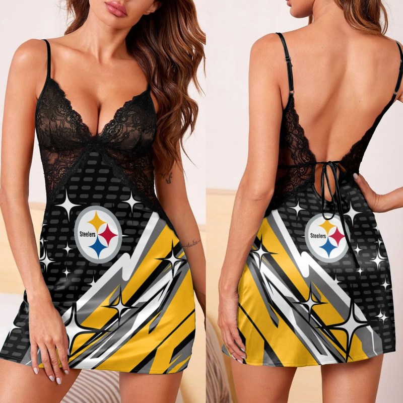 Pittsburgh Steelers Lace Back Strap Slip Dress Side View