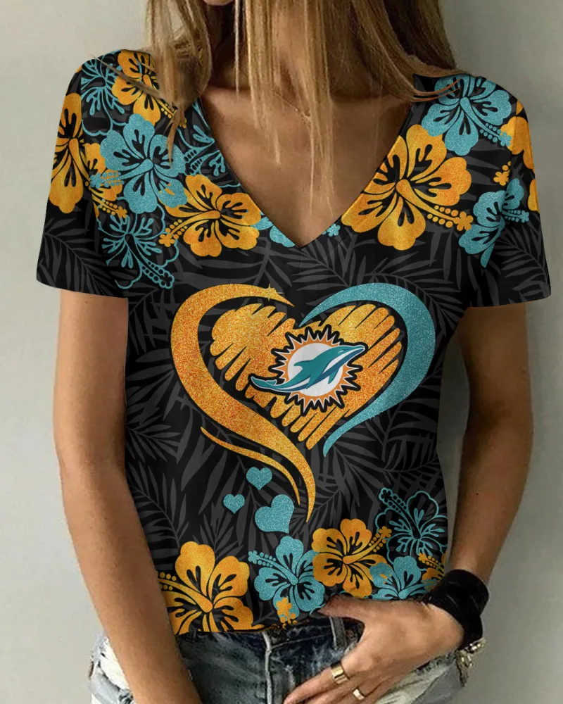 Miami Dolphins Summer V-Neck Women T-Shirt