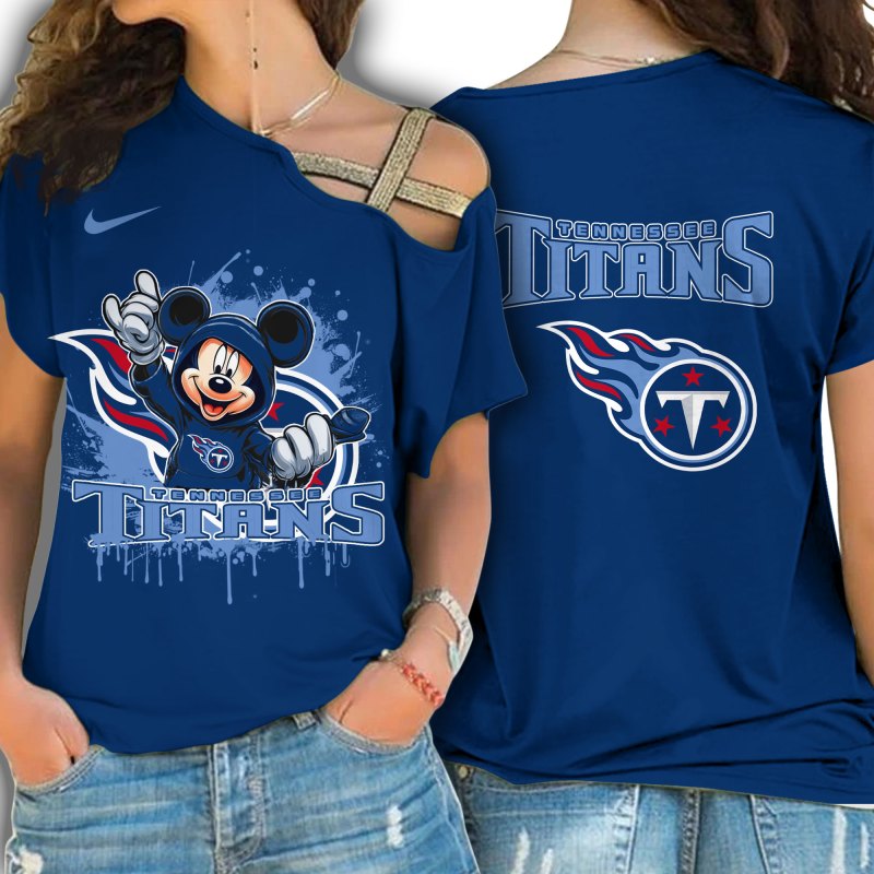 Tennessee Titans Women's One Shoulder Shirt - Lifestyle Image
