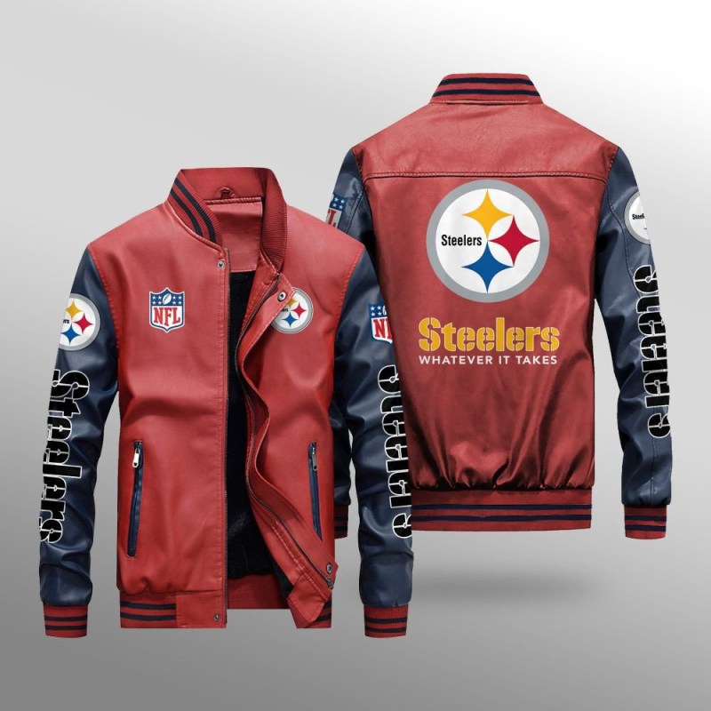 Pittsburgh Steelers Leather Bomber Jacket - Front Design