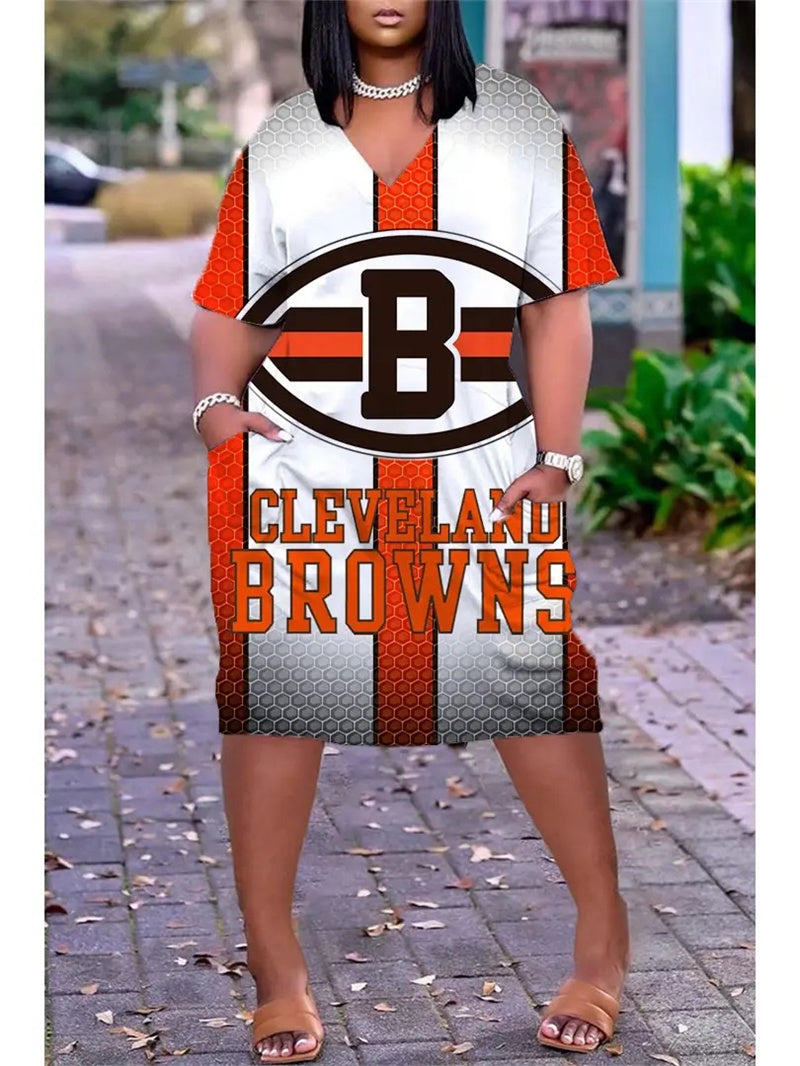 Cleveland Browns V-neck Casual Pocket Dress