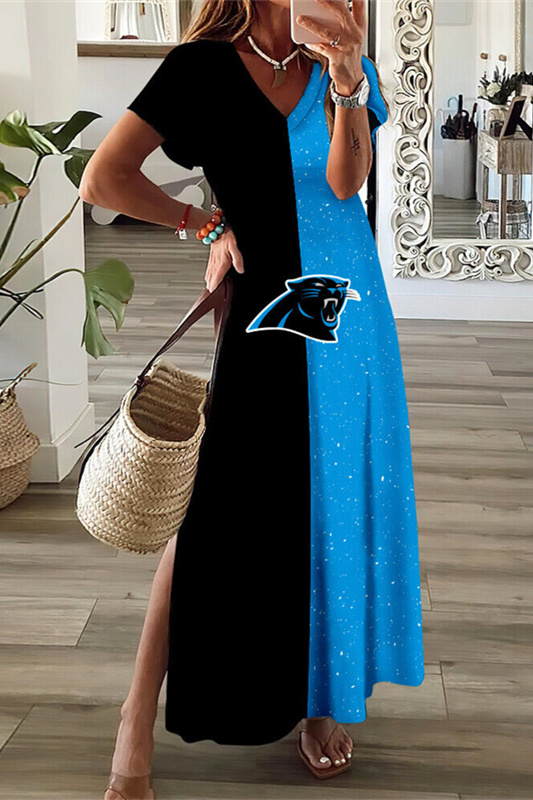 Carolina Panthers V-Neck Side Slit Long Dress