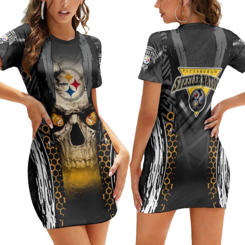 Pittsburgh Steelers Casual Short Sleeve Bodycon Mini Dress