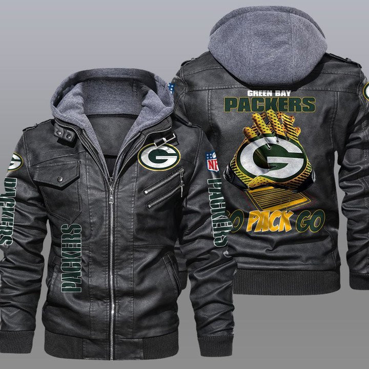 Green Bay Packers Leather Jacket Front View