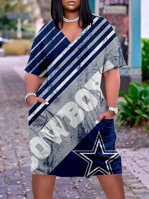 Dallas Cowboys V-neck Casual Pocket Dress
