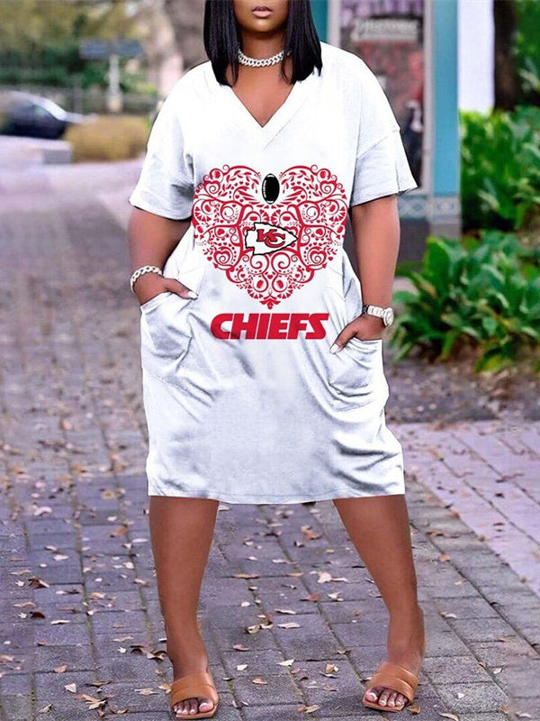Kansas City Chiefs V-neck Casual Pocket Dress