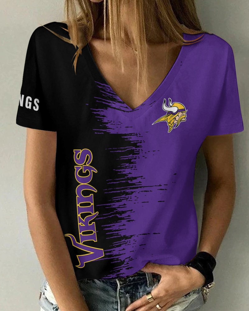 Minnesota Vikings Summer V-neck Women T-shirt