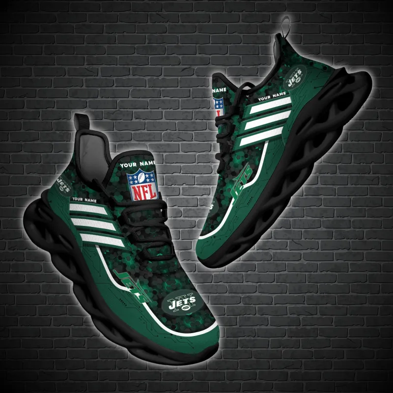 New York Jets Personalized Yezy Running Sneakers Back View
