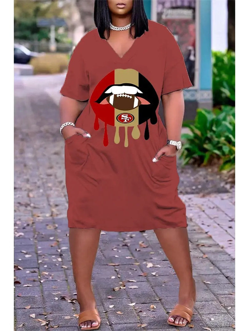 San Francisco 49ers V-neck Casual Pocket Dress