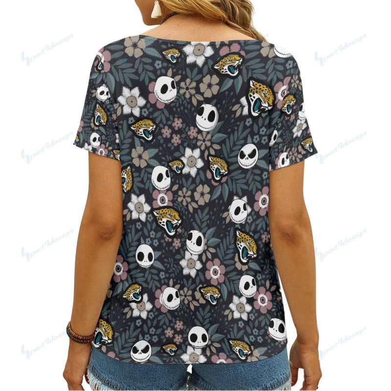 Jacksonville Jaguars Summer V-neck Women T-shirt