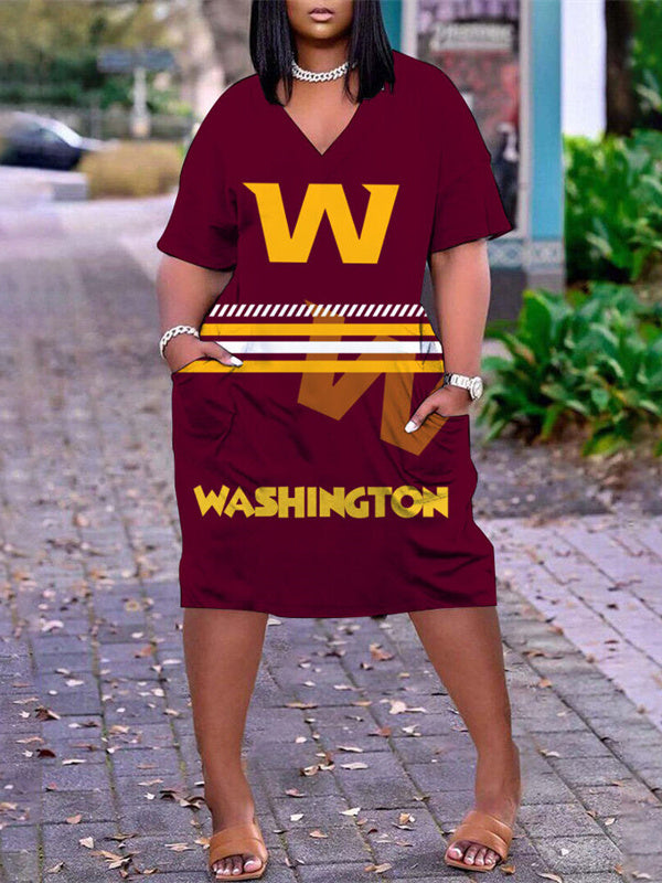 Washington Commanders V-neck Casual Pocket Dress