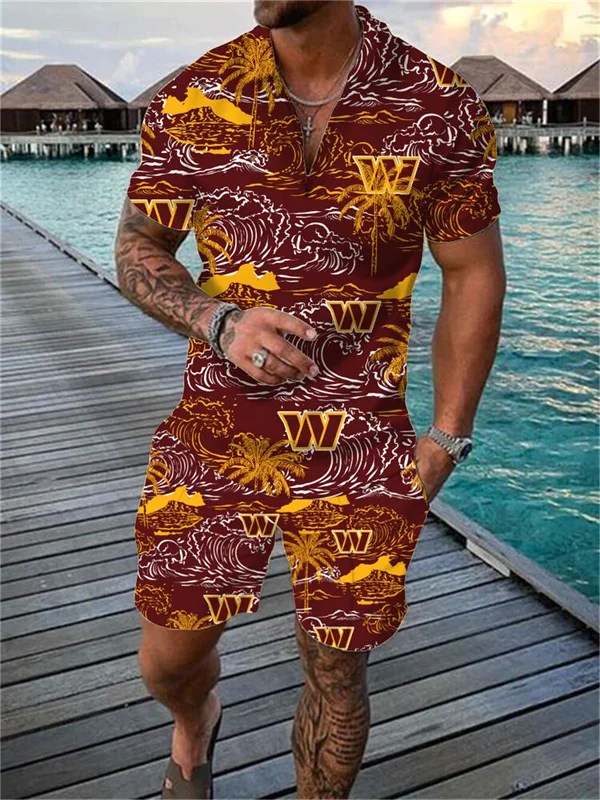 Washington Commanders Zip Polo Shirt and Shorts