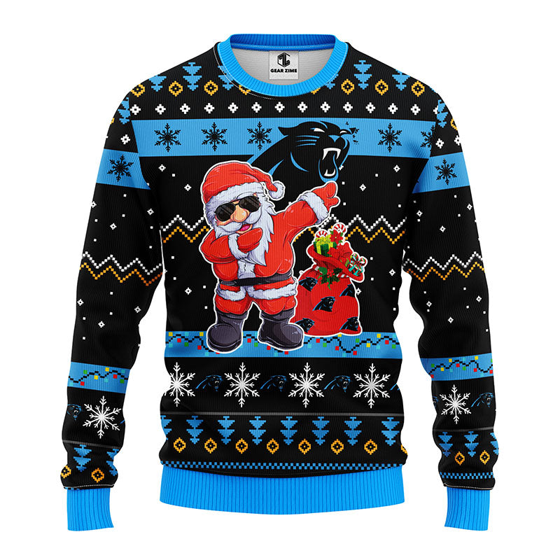 Carolina Panthers Dabbing Santa Claus Ugly Christmas Sweater