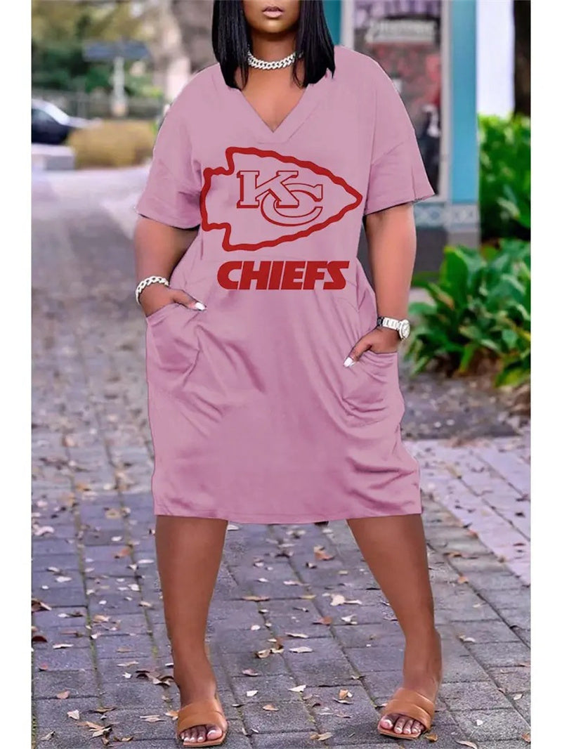 Kansas City Chiefs V-neck Casual Pocket Dress