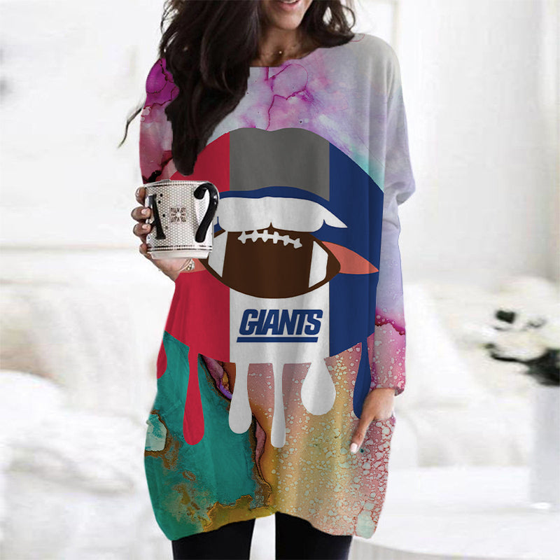 New York Giants Casual Long Sleeve Pocket Dress
