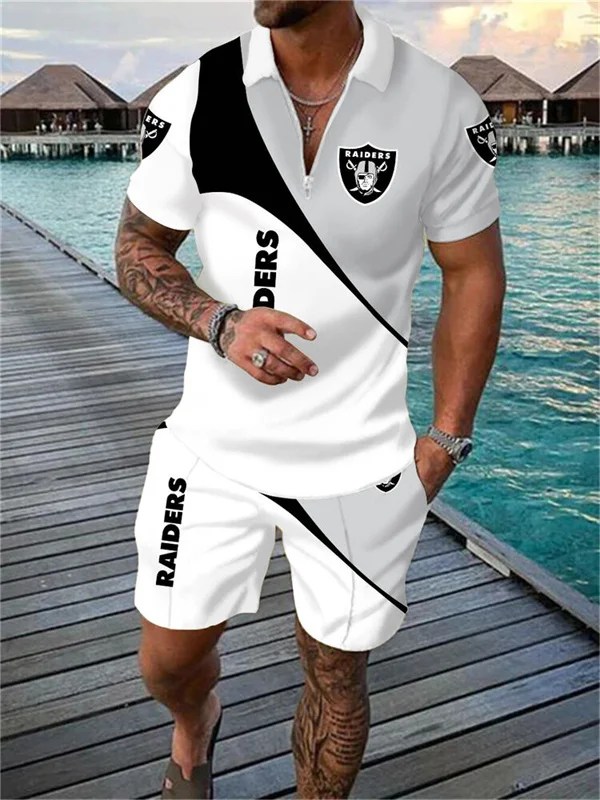 Las Vegas Raiders Zip Polo Shirt and Shorts