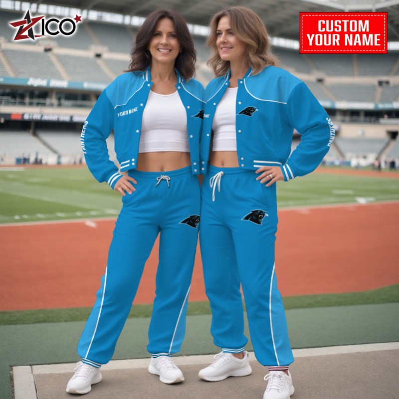 Carolina Panthers Combo Crop Varsity Jacket And Sweatpants - MKOutdoor1