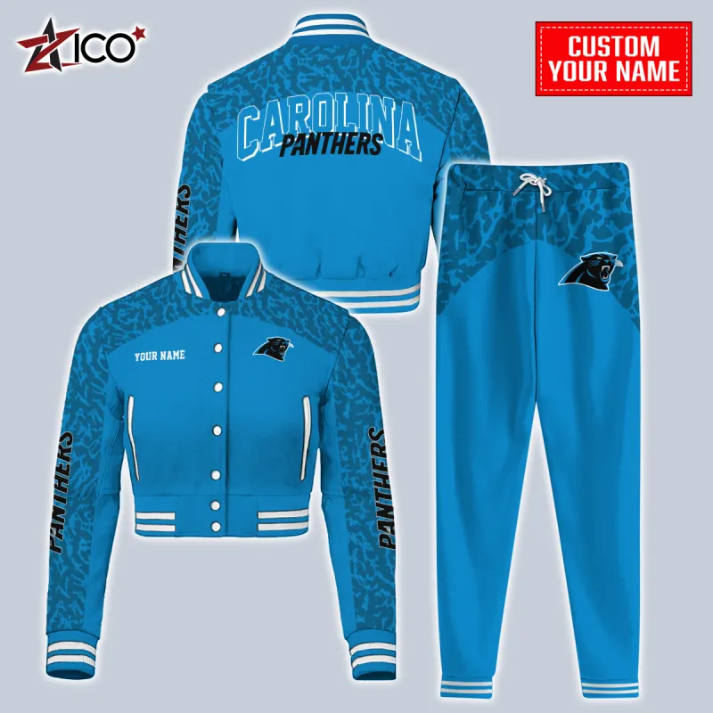 Carolina Panthers Combo Crop Varsity Jacket And Sweatpants - Full View