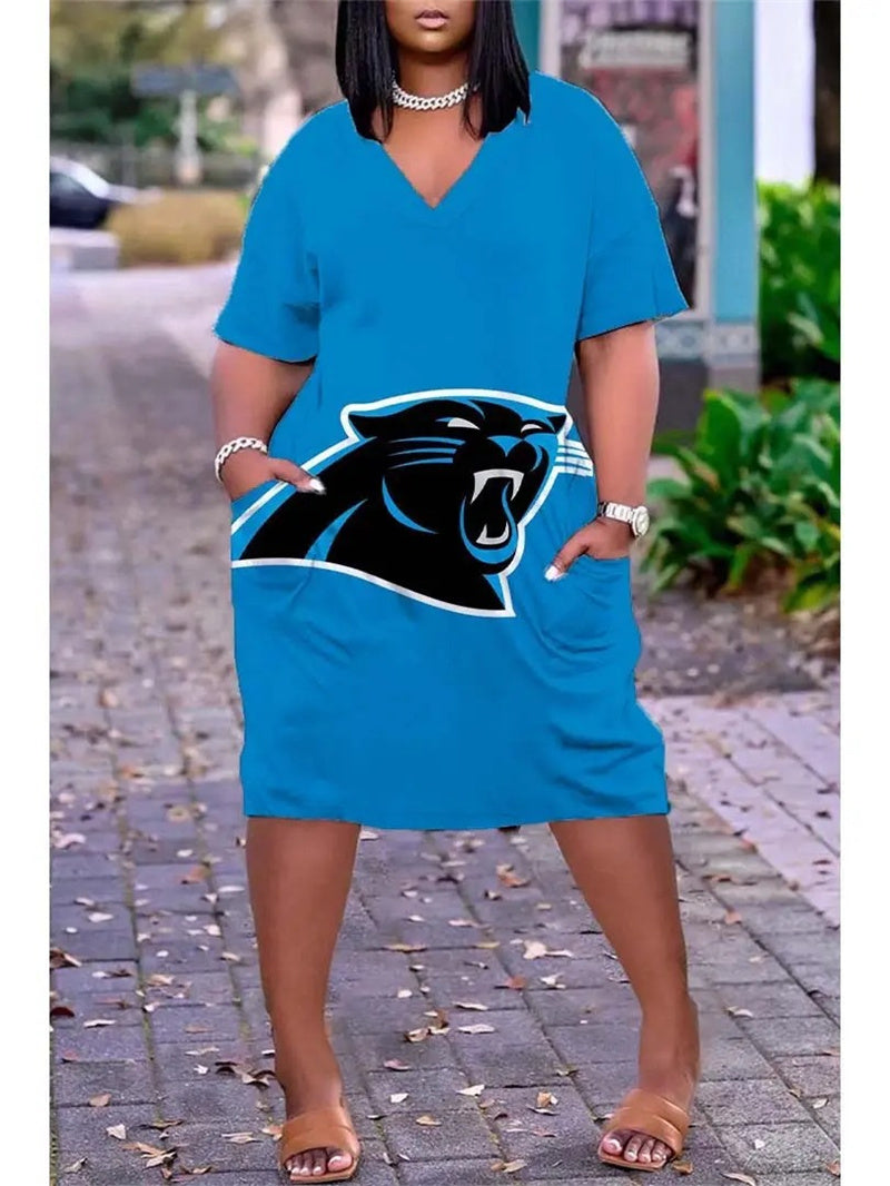 Carolina Panthers V-neck Casual Pocket Dress